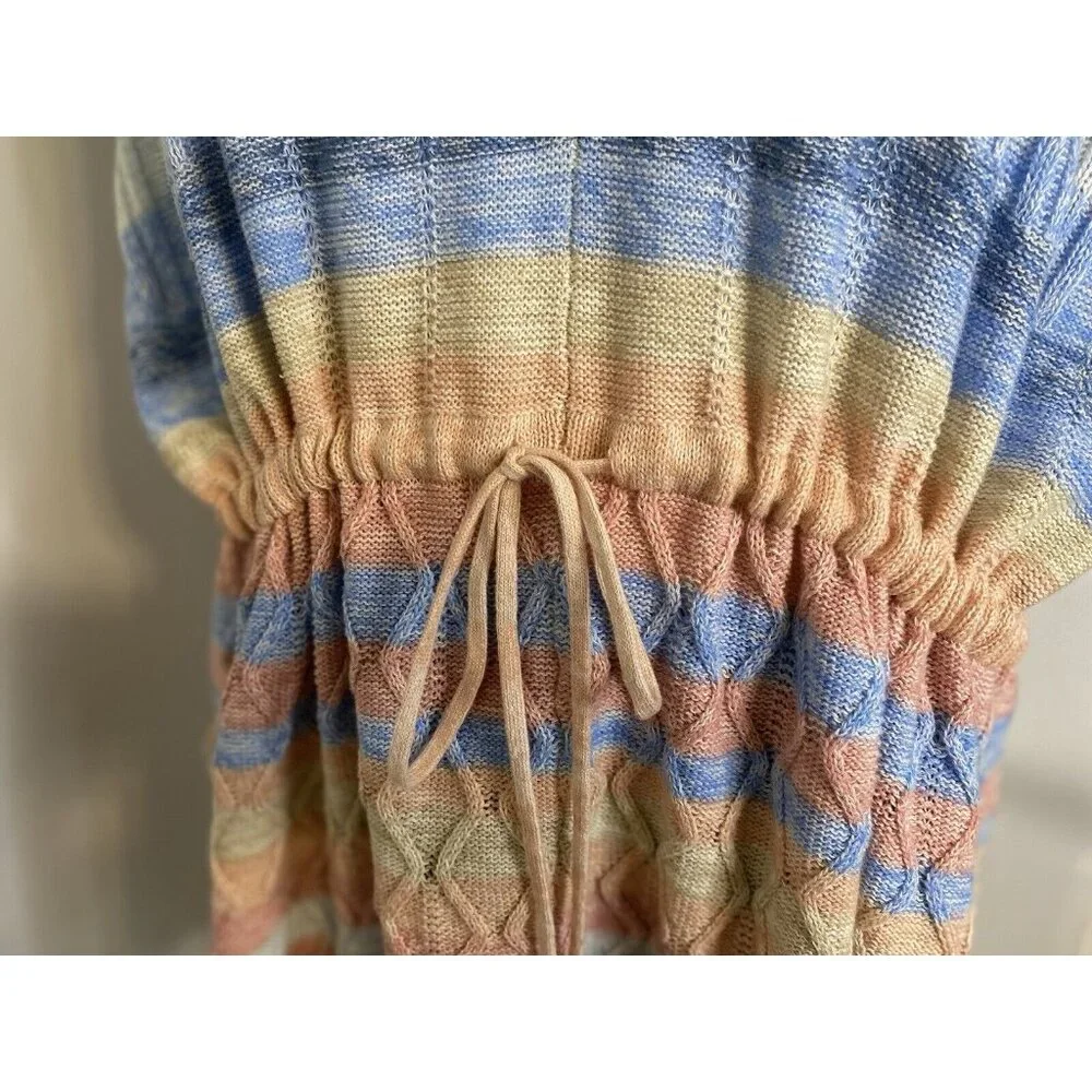 Ethyl Women's Pullover Sweater Pastel Colors Short Sleeve M Drawstring Waist New